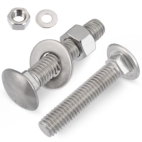 VGBUY 5/16-18 x 2-1/2" Carriage Bolts Screws 10 Sets, 304 Stainless Steel 18-8, Round Head Square Neck, Carriage Bolts and Nuts Kit, with Flat Washers