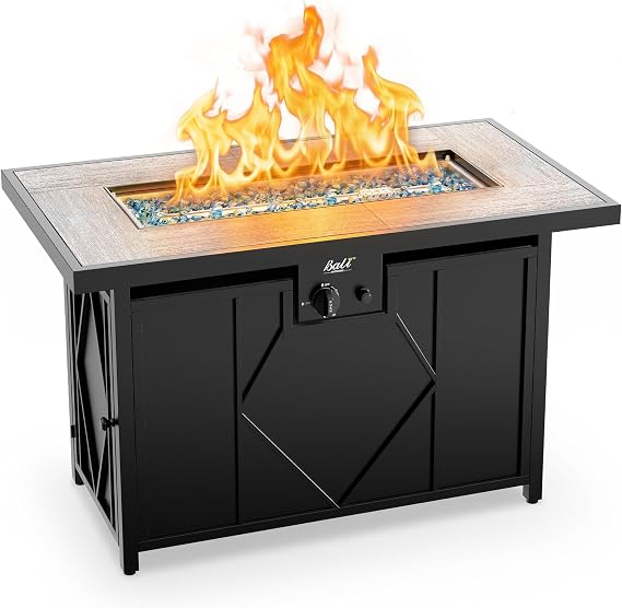 BALI OUTDOORS 42 inch Propane Fire Pit Patio Outdoor Fire Pit Table Large Black Firepits for Outside Rectangular