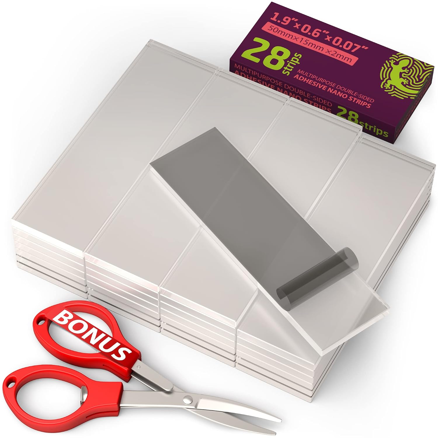 Nano Adhesive Strips Double Sided - Clear Picture Hangers Without Nails - Double Sided Mounting Tape Strips - Sticky Strips Removable - Hanging Strips Heavy Duty - Use as Poster Putty, Adhesive Putty