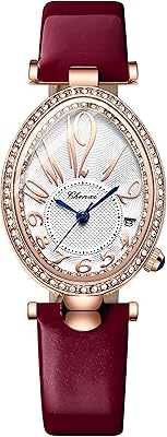 FANMIS Womens Vintage Oval Watches Classic Ladies Analog Quartz Watches Ultra-Thin Luxury Diamond Watch Ladies Bangle Bracelet Wrist Watch Female Dress Watch with Leather Strap