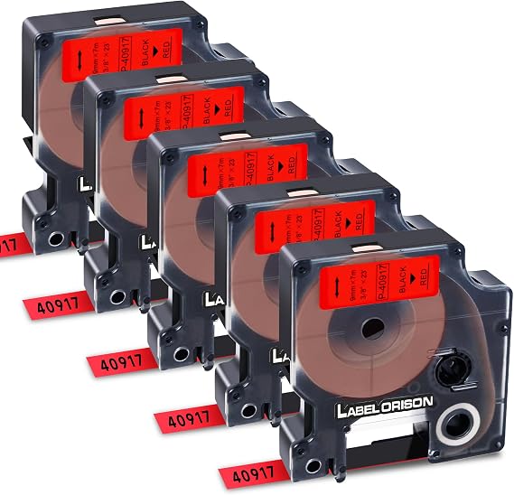 A40917 Compatible with Dymo D1 Label Tape (9mm x 7m) Label Printer Replacement for Dymo LabelManager 160 220P 280 360D 420P 500TS, Black on Red, 5X