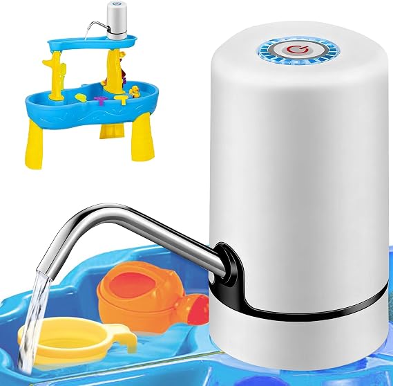 Water Table Pump, Rechargeable Cordless Water Pump with One-Button Operation & 1200mAh Battery, Summer Outdoor Water Play Table Accessories for Toddlers(White)