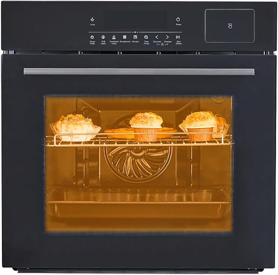 Built-in Electric Ovens with 5 Automatic Recipes, Single Wall Oven 24", 3000W, 240V, 2.5 CF Convection Built-in Oven, Stainless Steel, Touch Control, Timer, Safety Lock