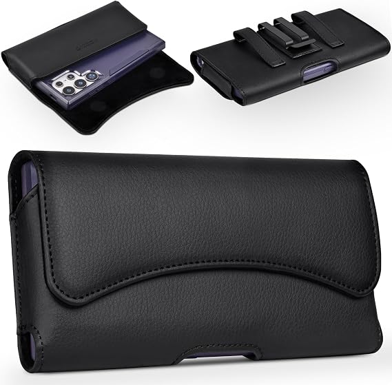 ACCKUO Leather Phone Holster Compatible with Samsung Galaxy A17 A16 Cell Phone Belt Holder Case with Clip for Men Women (Fits Protective Cover on), Black