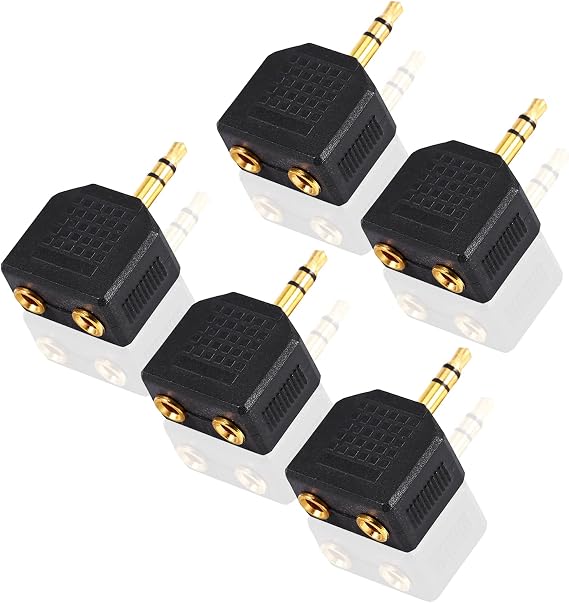 Headphone Splitter Adapter, Aux Stereo Jack Splitter Adaptor Plug 3.5mm Male to 2 Port 3.5mm Female Compatible with Headset,Earphone, iPhone,iPad, Samsung, LG, Tablets, MP3 Players 5 Pack