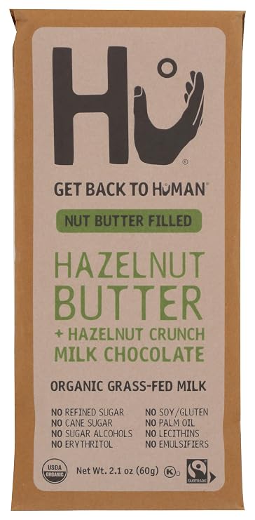 Hu Hazelnut Butter + Hazelnut Crunch Milk Chocolate Bar, Organic Grass-Fed Milk, Fair Trade, Kosher, USDA Certified Organic, Gluten Free, 2.1 Ounce (Pack of 6)
