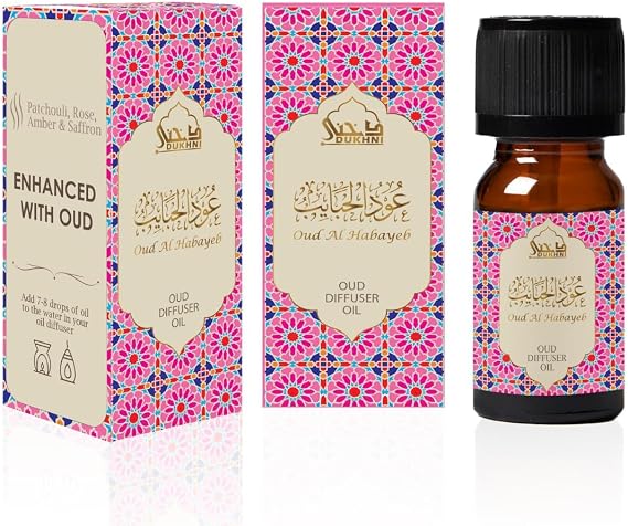 Oud Al Habayeb Diffuser Oil by Dukhni | 3x10ml Oudh & Rose Oil for Home | Pink Rose Essential Oil for Electric Burner, Candle Diffuser & Humidifier | For Aromatherphy, Candle Making | Muslim Gift
