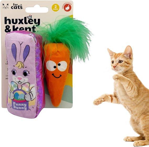 Huxley & Kent Plush Cat Toy - Interactive Catnip Toy for Cats & Kittens - Soft with Crinkle & Catnip - Fun Indoor Play - Hoppy Easter 2pk