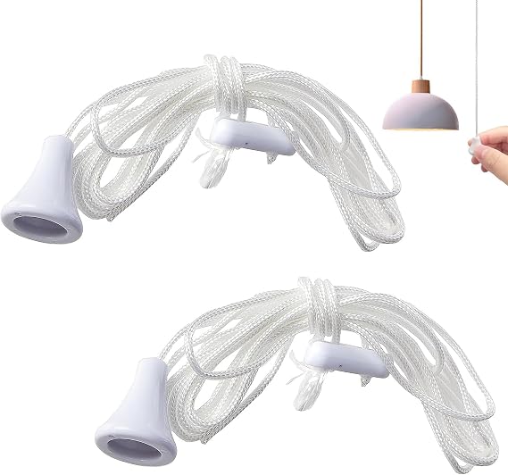 2 Pcs Bathroom Light Pull Cord, Replacement Cord Pull for Ceiling Switch, Nylon Pull Cord Light Switch Bathroom Light Pull Cord, for Ceiling Switches Bathroom Bedroom (White,1.5m)