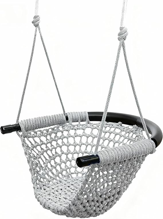 Hi-Na Tree Swing for Kids, Adjustable Toddler Rope Swing Seat with Snap Hooks and Straps, 440 lbs Capacity, Swingset Accessories for Indoor Porch Doorway Outdoor Playground Backyard (Gray)