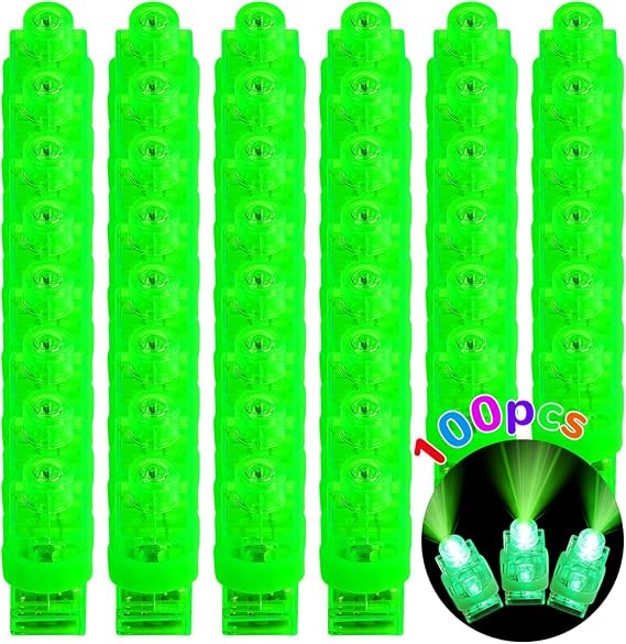 100pcs Green Finger Lights, Glow in the Dark Flashlights for Kids, St. Patrick Party Favors, LED Rave Laser Toys for Christmas Party, Classroom Prizes Carnival Birthday Concert Accessories
