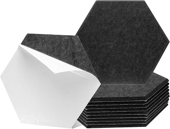 sourcing map 12Pcs Acoustic Panel Self-Adhesive 30 x 26 x 0.9cm Good Density Sound Proof Padding, Hexagon Sound Proof Absorbing Panels, Insulation Beveled Edge Wall Tiles (Black)