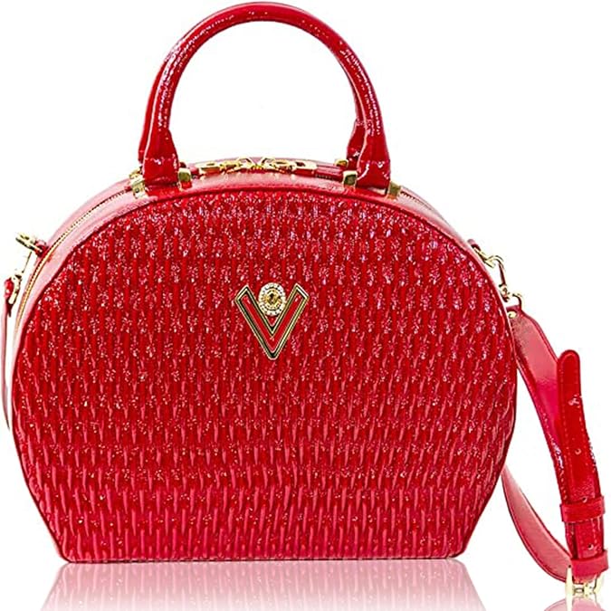 Valentino Orlandi Leather Handbags Purses for Women Passion Red Tote Quilted Round Italian Designer Large Bowling Bag