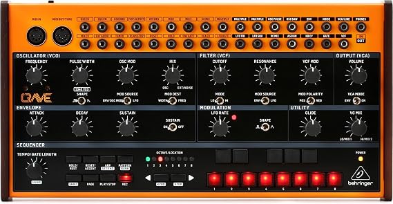 Behringer CRAVE Analog Semi-Modular Synthesizer with 3340 VCO, Classic Ladder Filter, 32-Step Sequencer and 16-Voice Poly Chain