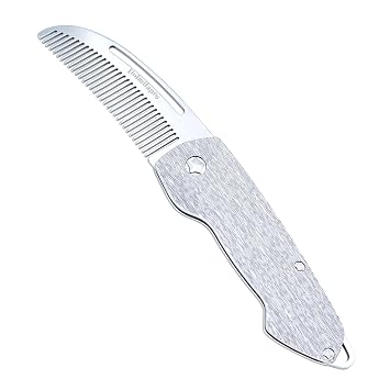 Small Folding Mustache Comb, Metal Beard Comb for men EDC Pocket Mini Portable Fits In Keychain Anti-Static (Wood Grain)