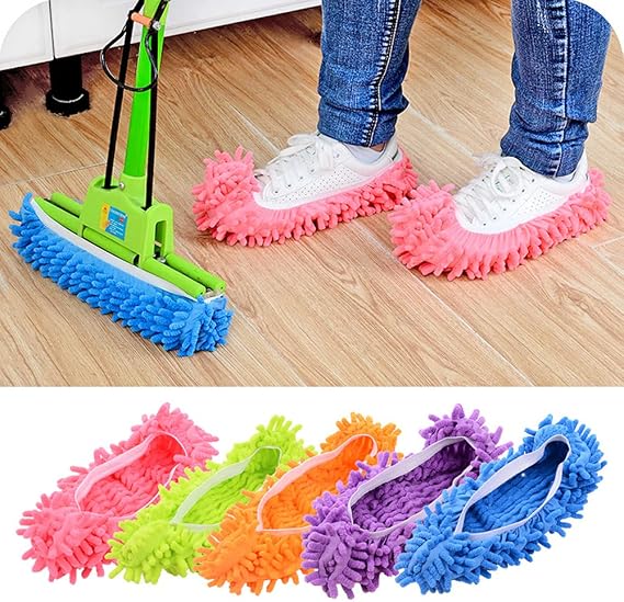Mop Slippers for Floor Cleaning, 5 Pairs Reusable Dust Mop Ladies Washable Mop Socks for Foot (White Edge)