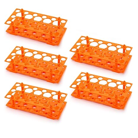 Test Tube Rack, Centrifuge Tube Holder for 10ml, 15ml, 50ml, 28 Wells, 5 Pack, Orange