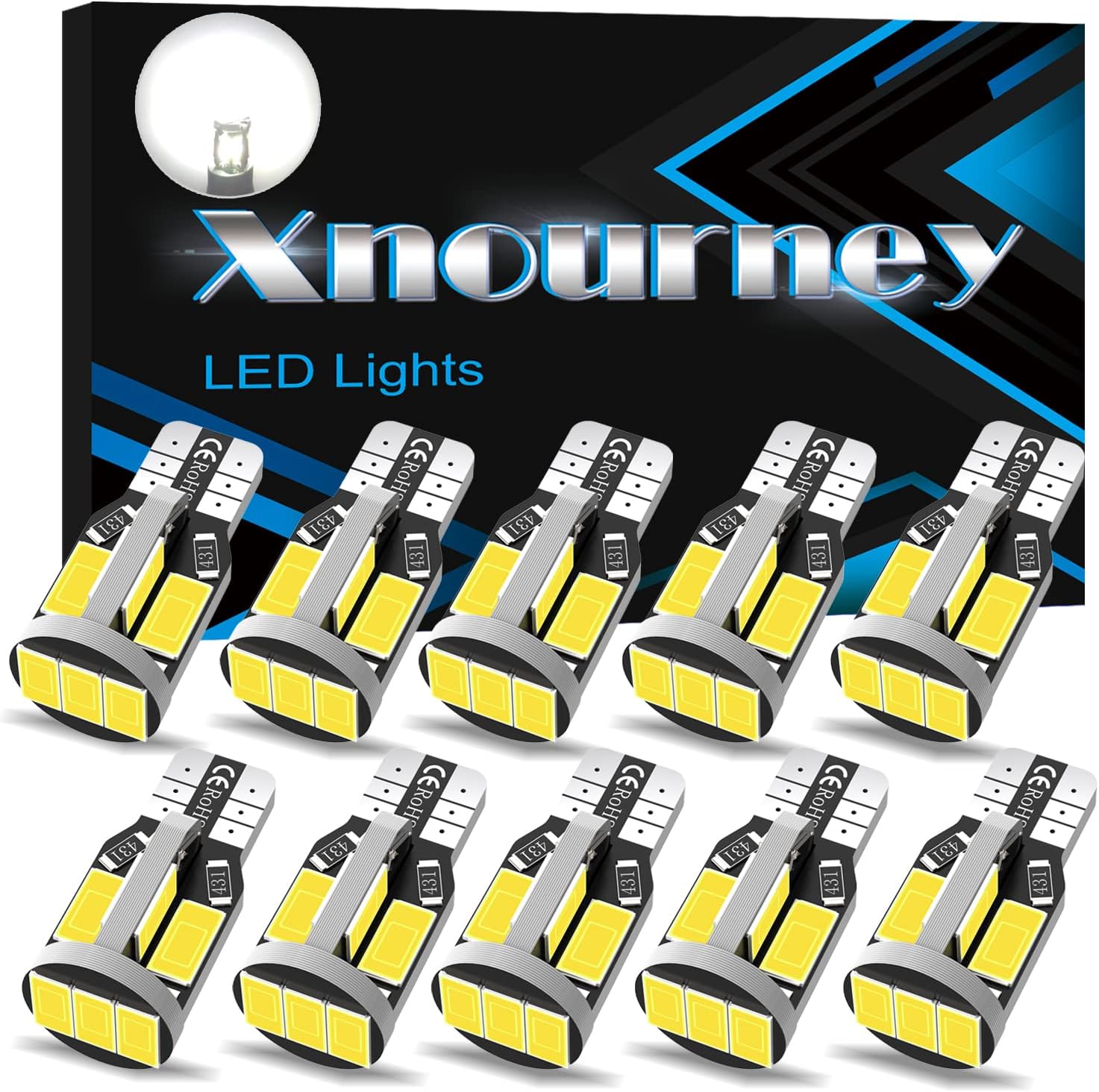 194 LED Car Bulb T10 168 2825 W5W LED Bulb, Extremely Bright 12V 10SMD 5630 Chipset Used for Cars Trucks Interior Dome Map Door Courtesy License Plate Lights 6500K White