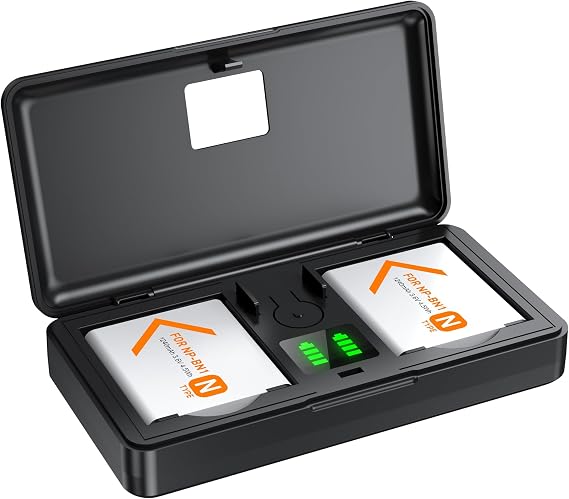 NP-BN1 Battery 2-Pack and Charger Set, Rechargeable Dual Battery Case