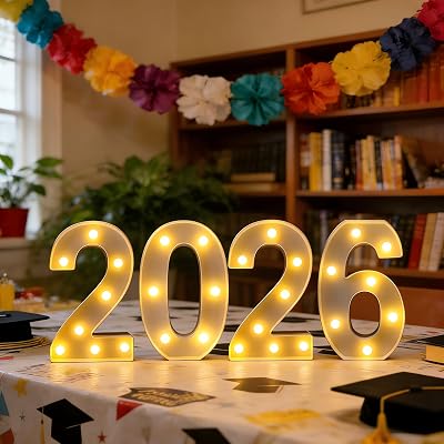 LED Marquee Number 2026 Sign - Light Up 2026 Numbers for New Year Eve Party Decorations, Christmas, Graduation & Festive Gatherings | Battery Powered, Freestanding Photo Backdrop White