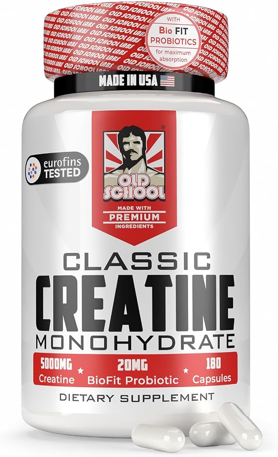 Old School Labs 5000mg Micronized Creatine Monohydrate for Muscle Growth | With BioFitTM Probiotic, No Bloat Post-Recovery for Men & Women, Supports Muscle Growth, Strength & Performance