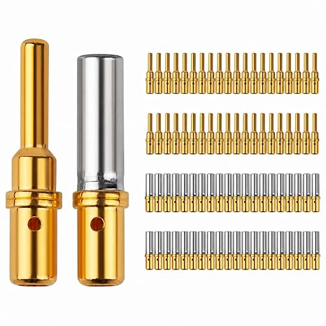 Deutsch Connector Pins and Sockets,#12 Gold Plated Barrel Style Contact Pin | ST6356-12 Turned Contacts,Male Pin/Female Sockets,40 Pairs Solid Terminals 12-16 AWG for Deutsch DTP, DTHD Series Connectors
