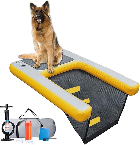 Floating Dog Ramp for Pontoon Boat, Floating Non-Slip EVA Foam with Step, Easily Climb Out Of The Water, Inflatable Dogs Dock Platform for Above Ground Pool, Lake, Pontoon(Yellow)