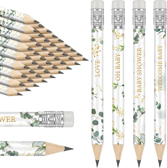 Tinlade 60 Pcs Baby Shower Pencils for Games, Mini Golf Pencil, Greenery