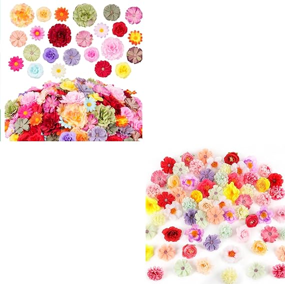 ATTGREAT 210PCS & 110PCS Fake Flower Heads Bundle, Multicolor
