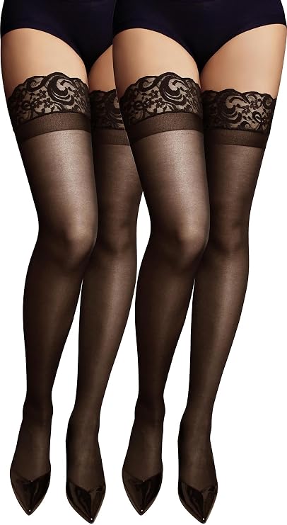 GARGALA Lace Top Sheer Thigh High Stockings Pantyhose Plus Size for Women Lingerie Garter Belt with Non Slip Silicone