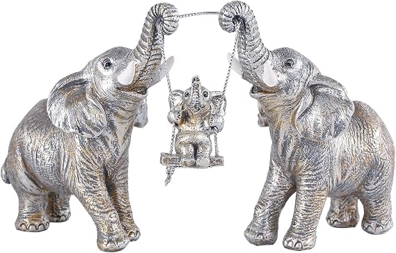 Elephant Statue.Silver Elephant Decor for Women,Mom Gifts.Elephant Figurines Brings Good Luck, Health, Strength.Decoration Ornaments for Living Room,Table Centerpiece, Shelf, Office Decor (Silver)