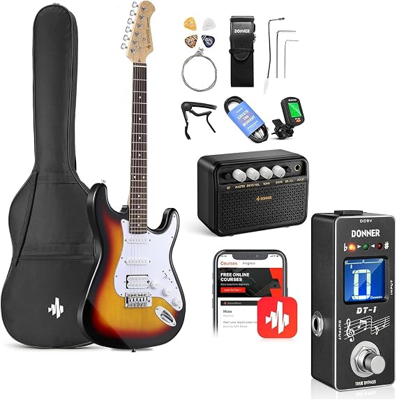 Donner DST-100S 39 Inch Full Size Electric Guitar Kit -Tuner Pedal