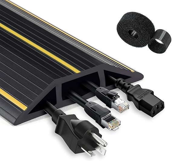 3 Cord Channels Cable Protector, 6 Ft (1.8 M) Heavy Duty Floor Cable Cover