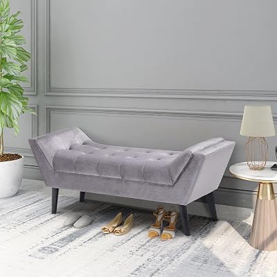 Haobo Tufted Bed Bench Fabric Upholstered Bench Ottoman Footstools for Bedroom, Livingroom and Entryway, Gray, Two Seaters