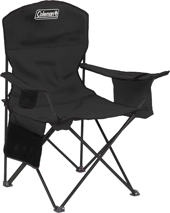 Coleman Portable Camping Chair with 4-Can Cooler, Cushioned Seat & Back with Side Pockets & Cup Holder, Carry Bag Included, Great for Camping, Tailgating, Firepits, Patio, More