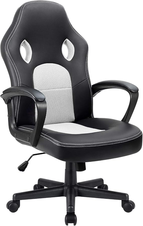 Furmax Office Chair Desk Chair Leather Gaming Chair Computer Chair Racing Style Ergonomic Adjustable Swivel Task Chair with Lumbar Support and Arms (White)