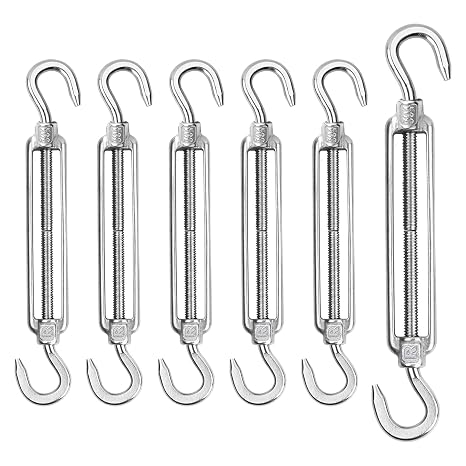 Pack of 6 Turnbuckles, M6 Rope Tensioner, Stainless Steel 304 Turnbuckles, Adjustable Wire Tensioner Hooks/Hooks, Heavy Duty Tension Hooks