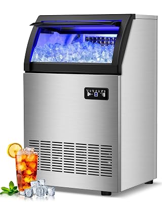220LBS Commercial Ice Maker Machine - 72PCS Ice Cubes per Round, UndercounterFreestanding Ice Machine, 55LBS Ice Storage Capacity for Home Bar and Outdoor, Stainless Steel Self-Cleaning