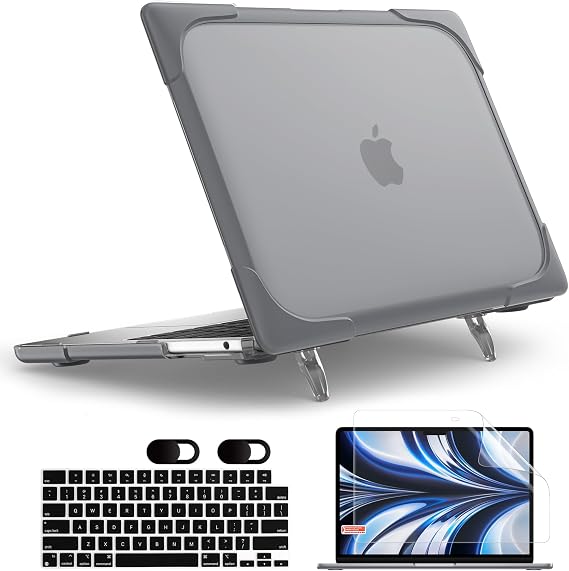 MEEgoodo for MacBook Air 13 inch Case 2026 2025 2024 2022 (A3449/A3240/A3113/A2681) with M5/M4/M3 M2, Cover with Heavy Duty Rugged Shockproof Kickstand for MacBook Air 13.6, Grey