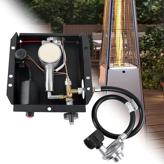 7 Bolt patio heater glass tube burner module replacement part 47000 BTU (including hose and regulating valve assembly kit), suitable for square glass tube patio heaters, compatible with 3/4/7bolt