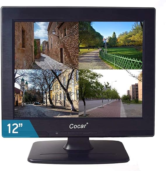 Cocar CCTV Monitor, 12 inch LCD Security Monitor HDMI VGA AV & BNC 4:3 HD Computer Display LCD Screen with 2 Built-in Speakers USB Drive Player for Home/Store Surveillance Camera STB PC