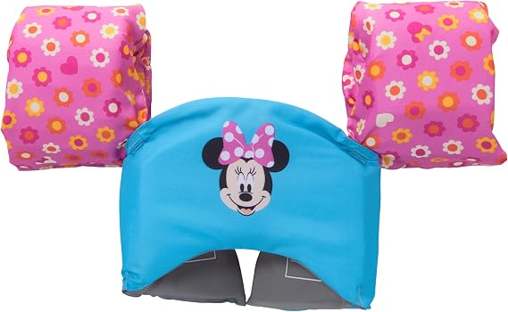 SwimWays Disney Minnie Mouse Swim Trainer with Arm Floaties; Kids 33-55 lbs | Life Jacket with Adjustable Buckles for Custom Fit and Comfortable Twill Cover; Built-In Water Wings Boost Swimming Skills