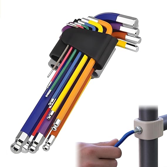 Allen Keys Sets 9PCS Hex Key Set Metric 1.5-10mm Multicolour | Long Ball End, Hexagon Spanner Set, for Furniture Assembly/Vehicle/Machine/Bicycle Repairs