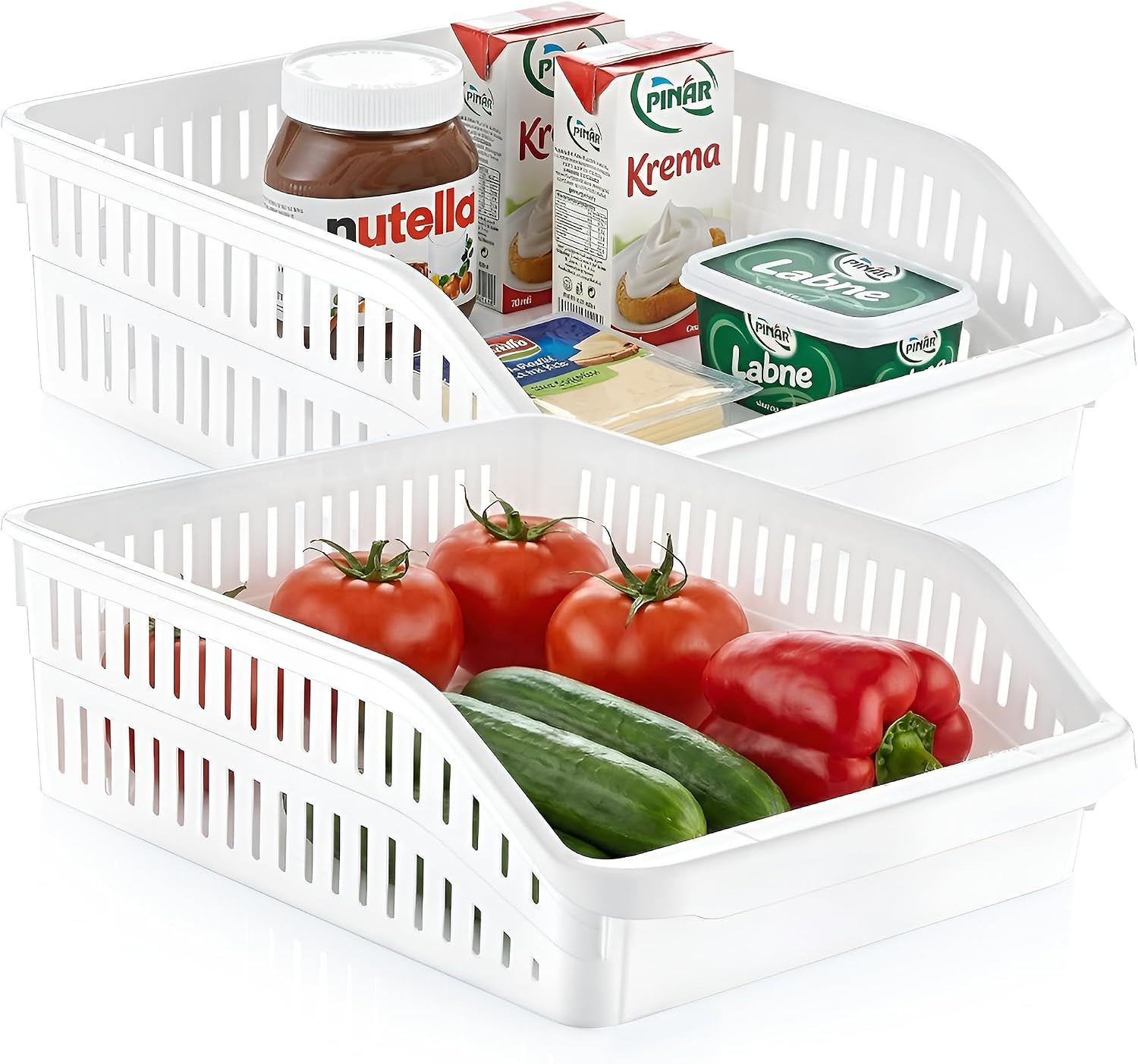 Hobby Life Orgamix 2’li Geniş ve Sığ Düzenleyici Set – Buzdolabı, Dolap ve Çekmece İçi İçin Kanallı, Saplı Çok Amaçlı Sepet