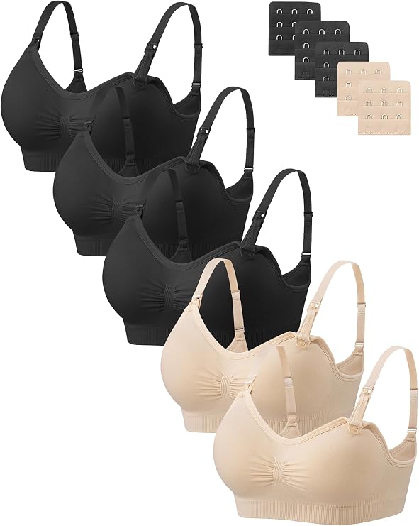 Angelhood Women Nursing Bras for Breastfeeding 5 Pack, Maternity Sleep Bra