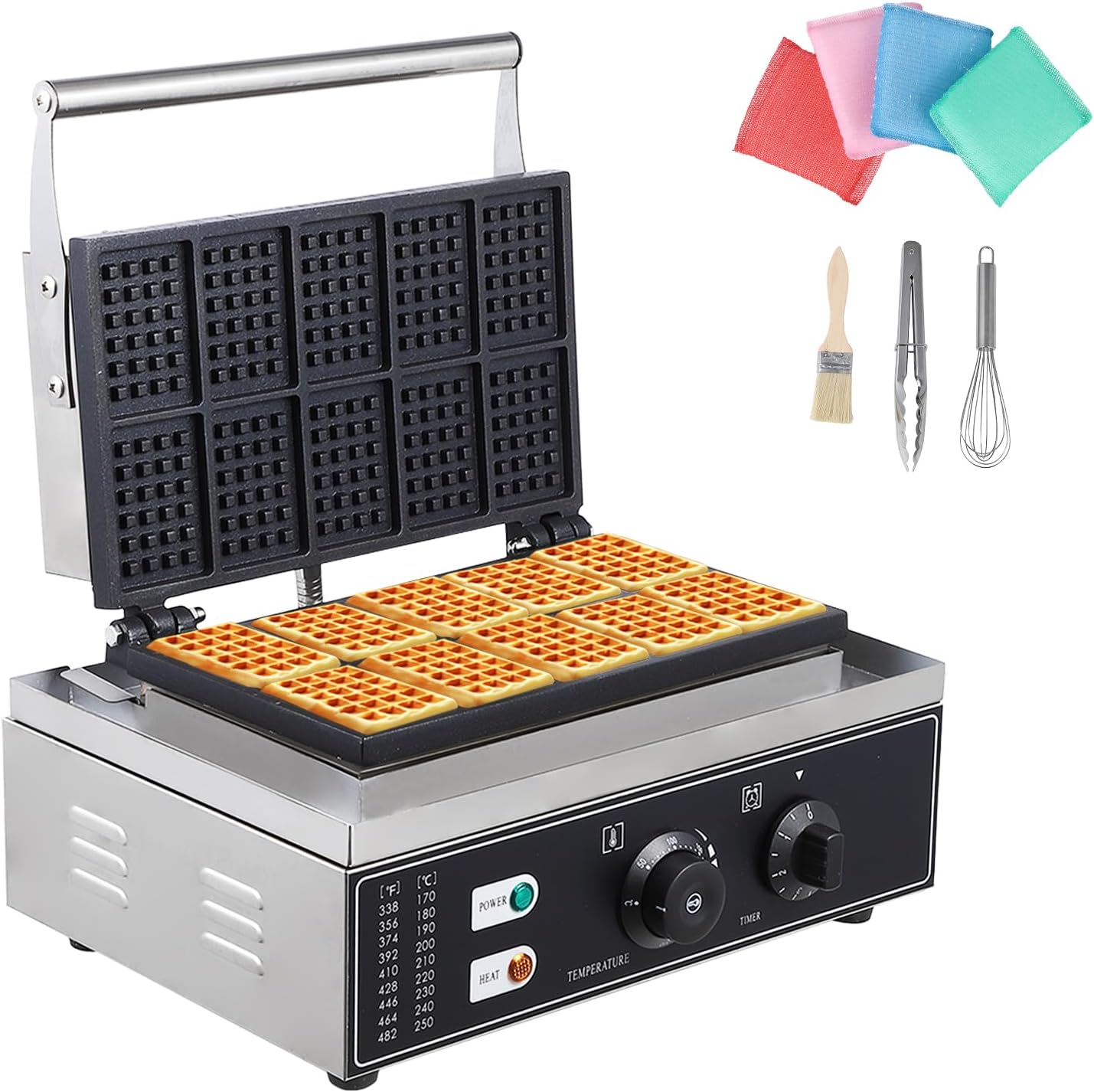 Litake Commercial Waffle Cone Maker 1200W 110V Stainless Steel Electric Ice Cream Cone Maker Machine with 8.3 Non-stick Baking Tray, Temperature & Time Control for Restaurant, Coffee Shop