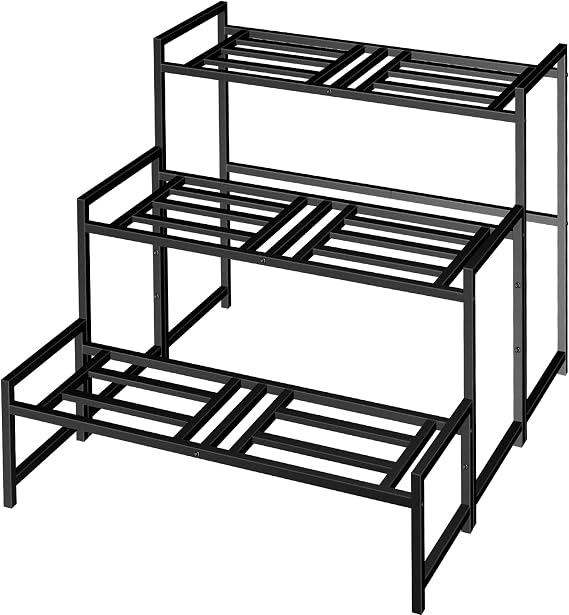 Lilybud--lily Plant Stand Indoor Outdoor, 3-Tier Wrought Iron Plant Stands, Stackable Metal Plant Shelf Decorative Outdoor Flower Stand Heavy Duty Pedestal Stands for Garden Deck Living Room, Black