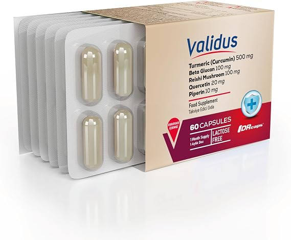 Validus Curcumin 500 mg + Piperin + Inula Henelium + Astragalus + Quercetin + Reishi + Moringa 60 Capsules