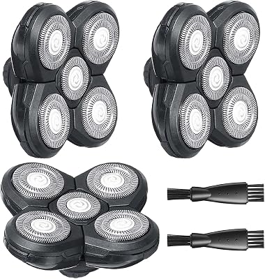 Skull Shaver Replacement Heads Mini for Pitbull Gold PRO, Head Shavers for Bald Men, Efficient & Comfortable, A Must-Have for Travel, 3 Pack Long-Lasting Sharpness Blades, 2 Cleaning Brush