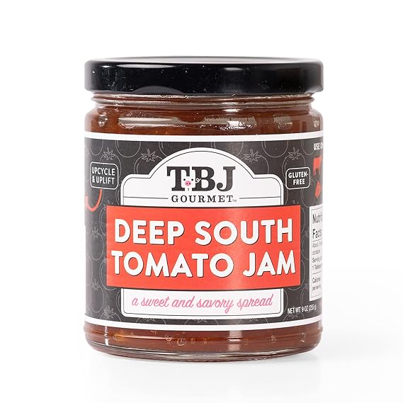 TBJ Gourmet Deep South Tomato Jam for Burgers, Charcuterie Boards and Bruschetta - Sweet and Savory Bruschetta Spread - Tomato Butter and Tomato Spread - 9oz - 1 Pack